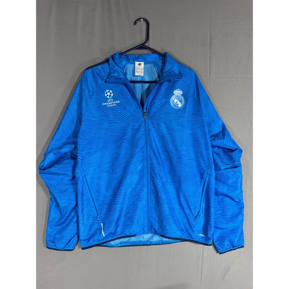 Adidas Real Madrid Champions League Windbreaker Track Jacket Blue Mens L Soccer